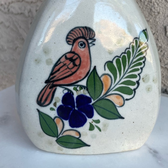 VINTAGE Tonala Stoneware Hand Painted Ceramic Folk Art Bird Vase Mexican Pottery - Picture 4 of 12